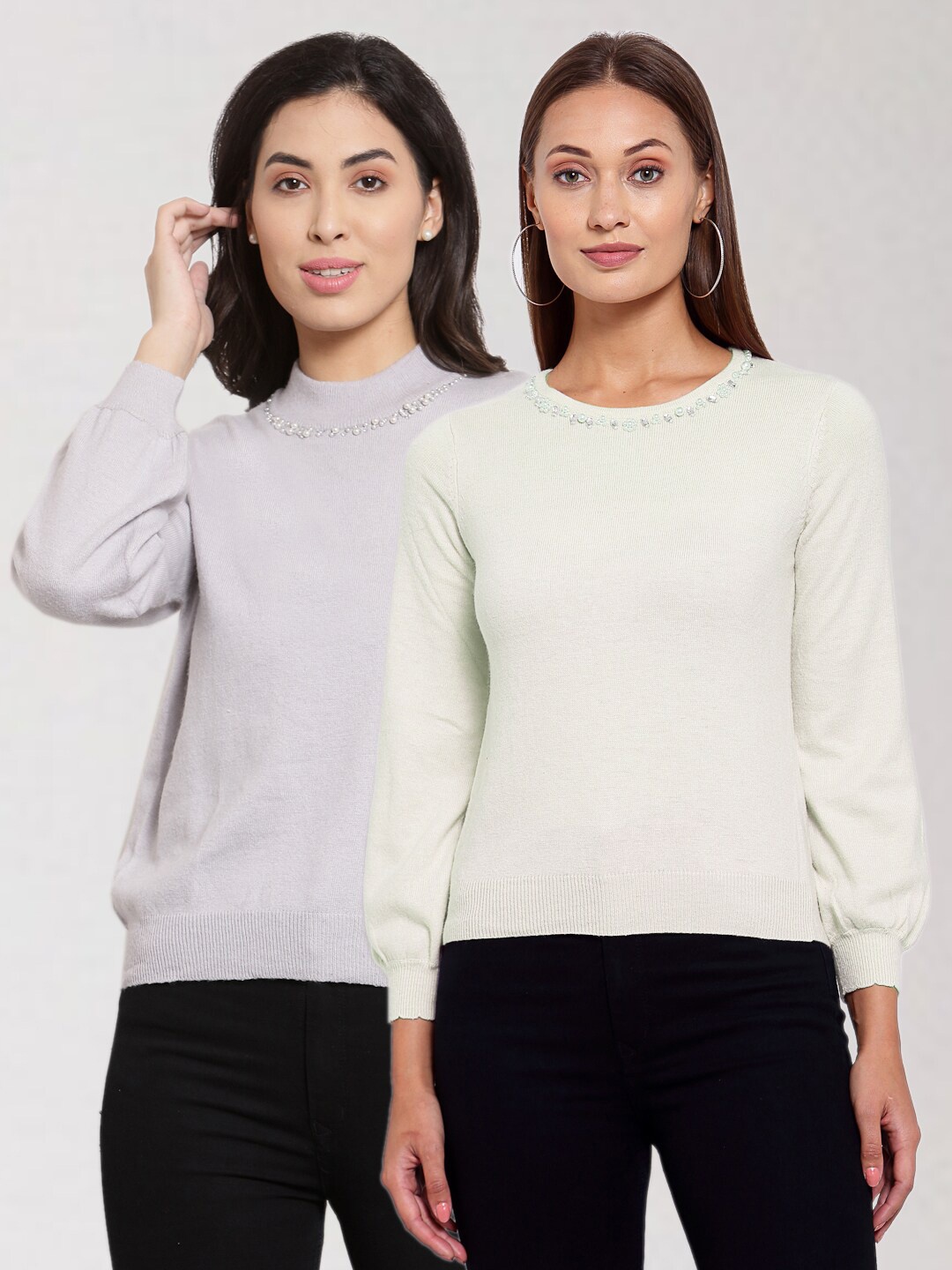 

KLOTTHE Women Pack Of 2 Grey & White Wool Pullover