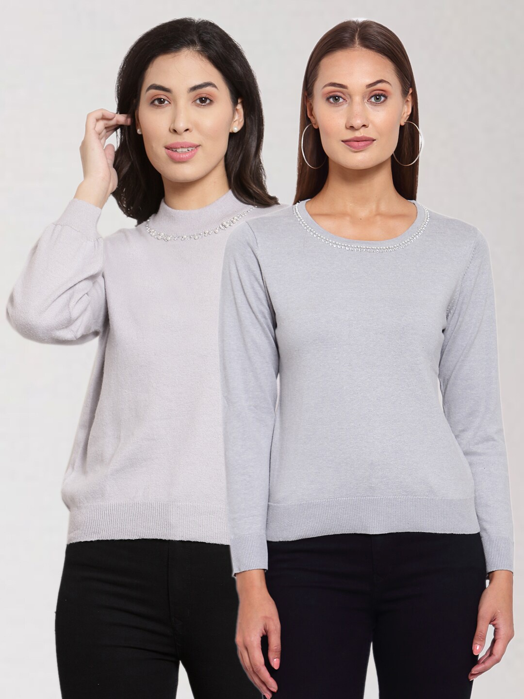 

KLOTTHE Women Pack of 2 Grey Woolen Pullover Sweaters
