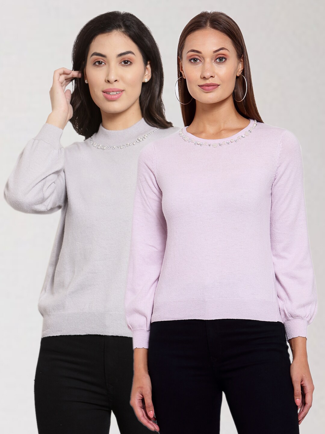 

KLOTTHE Women Grey & Purple Solid Pack Of 2 Pullover