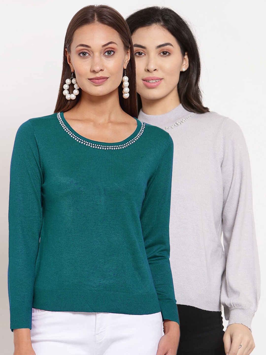 

KLOTTHE Women Pack of 2 Woolen Pullover, Grey