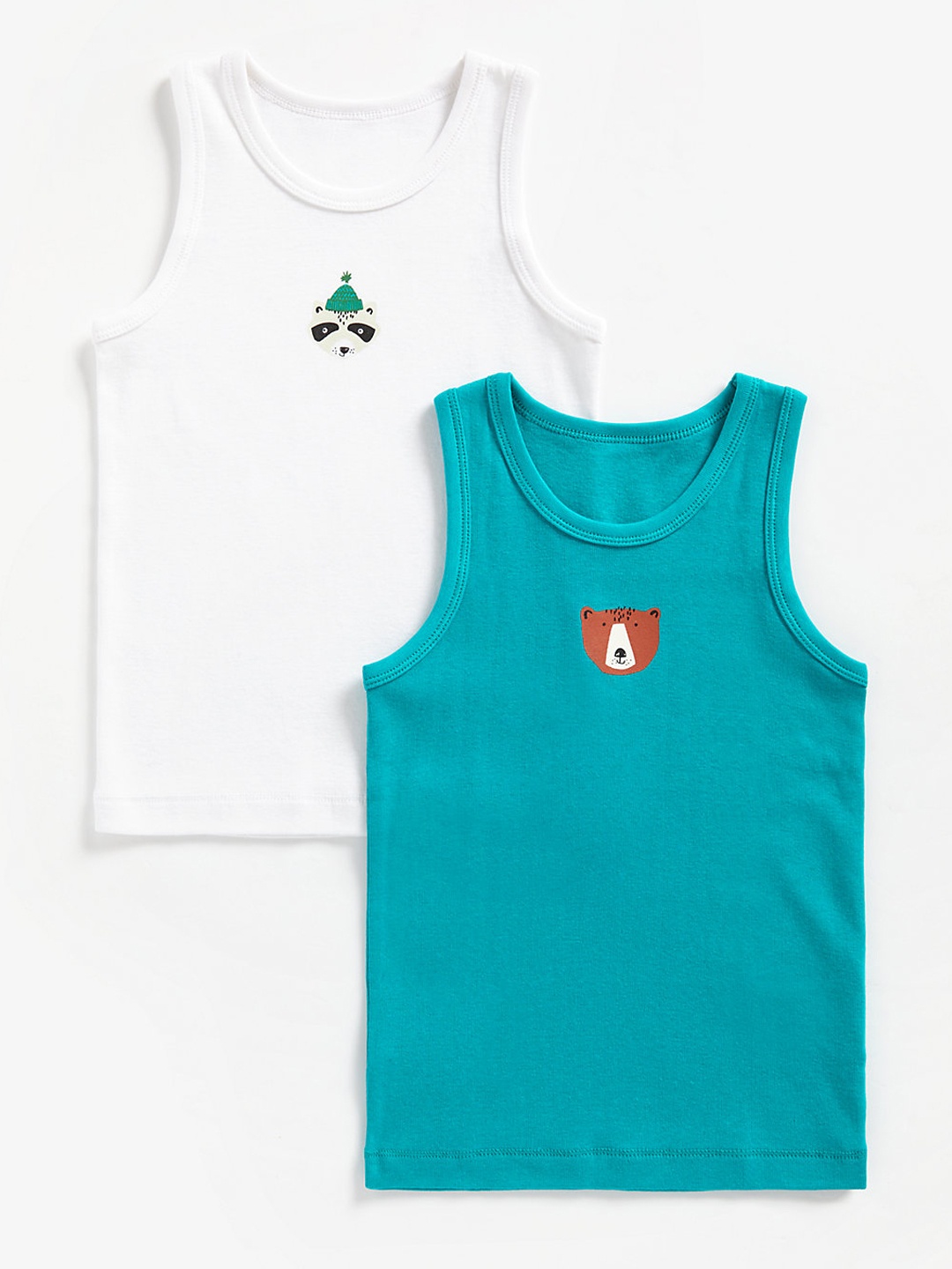 

mothercare Boys White & Turquoise Blue Pack of 2 Pure Cotton Innerwear Vests