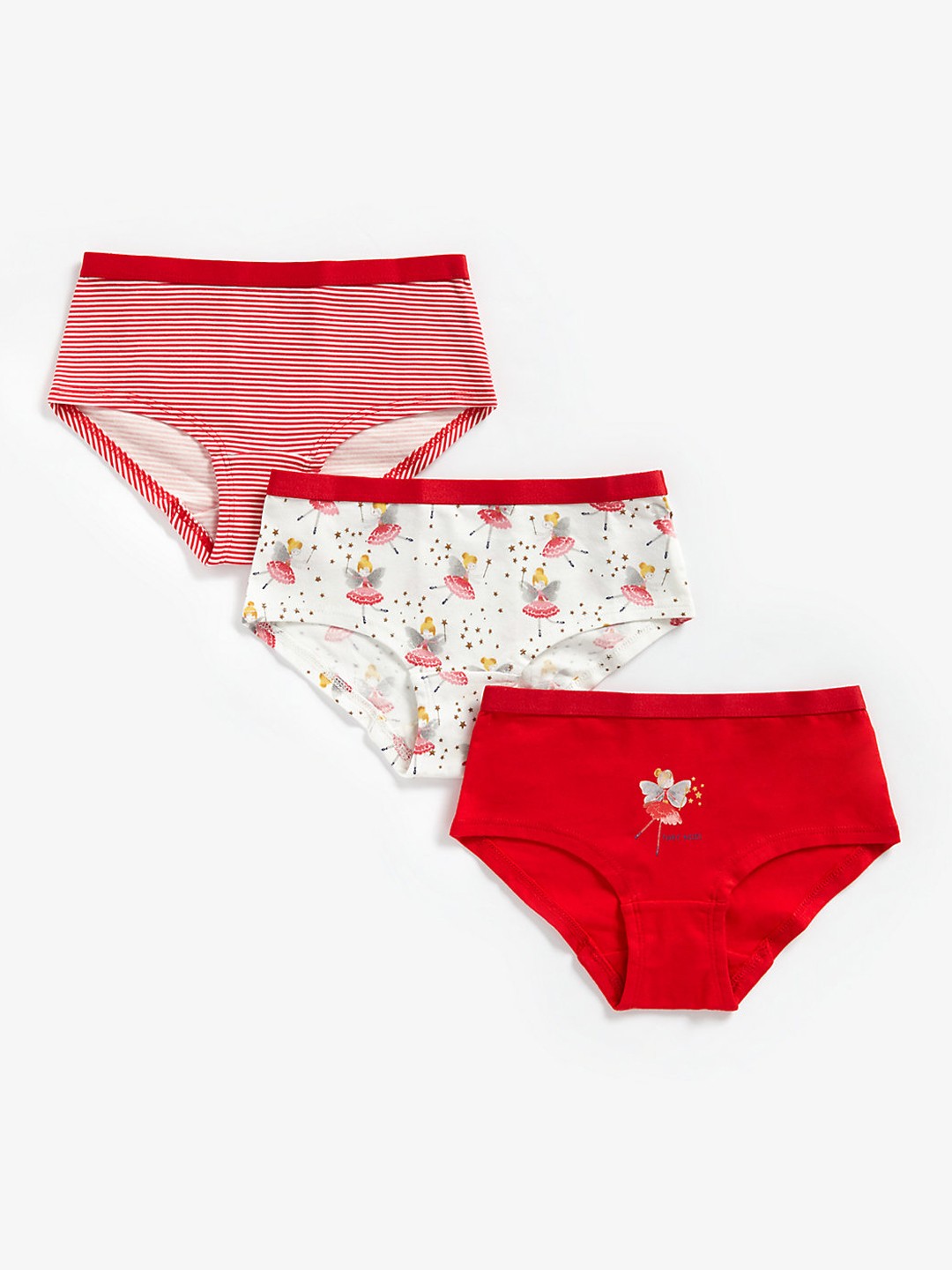 

mothercare Girls Pack of 3 Striped And Fairy Print Briefs 410259870010, Red