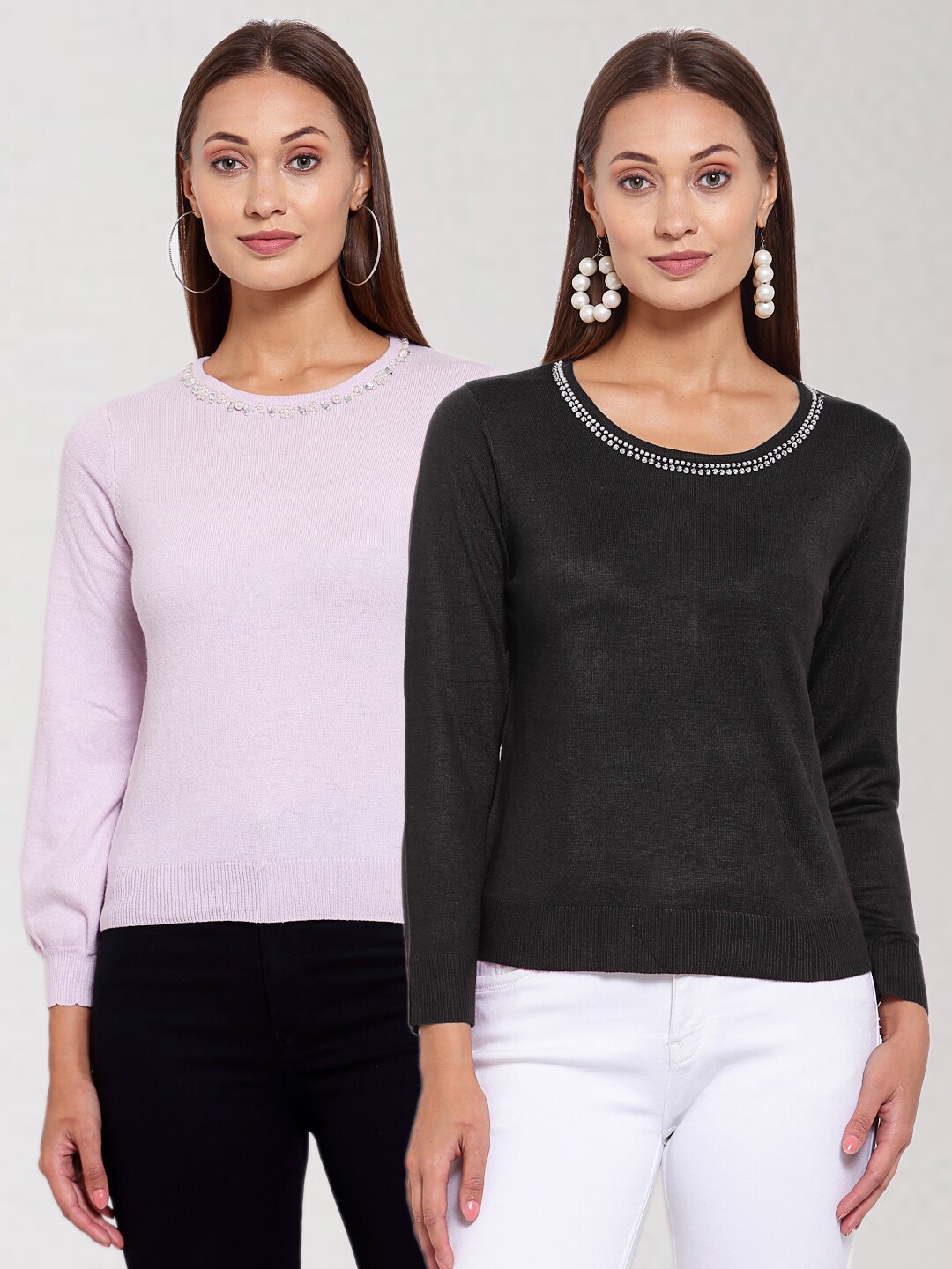 

KLOTTHE Set of 2 Women Pink & Black Pullover