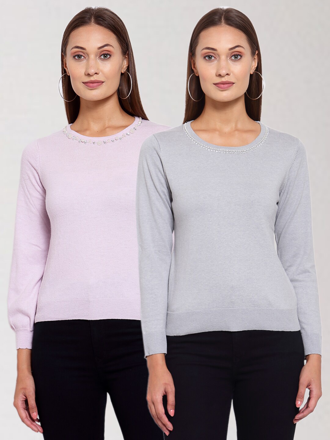 

KLOTTHE Women Pack Of 2 Pink & Grey Wool Pullover