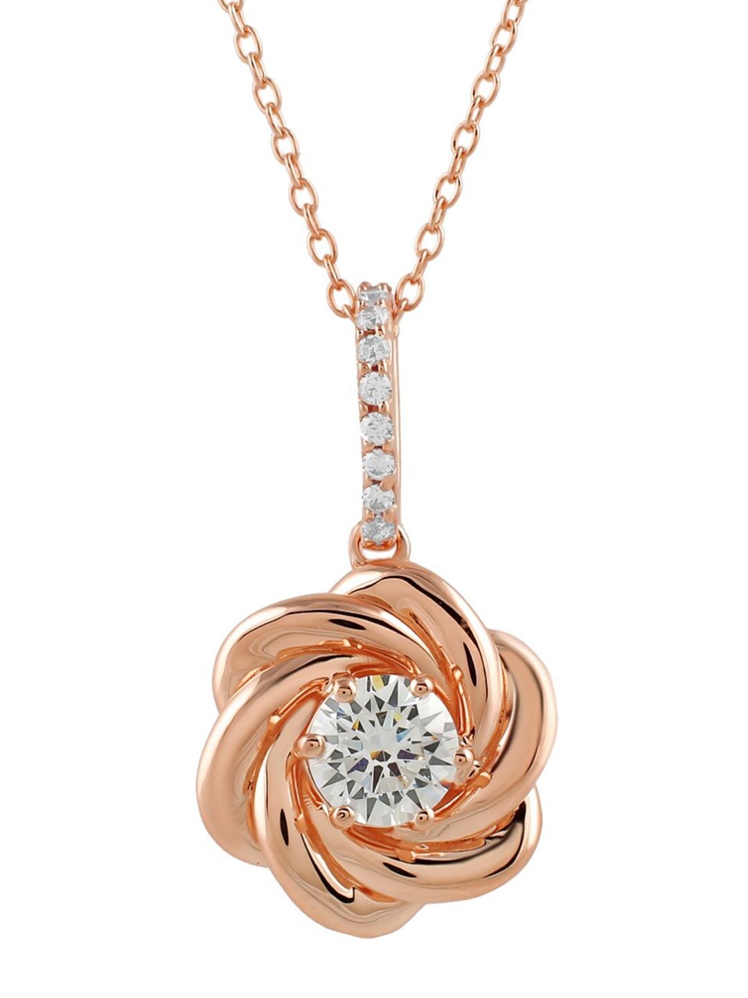 

LA SOULA 925 Sterling Silver Rose Gold-Plated & White CZ-Studded Pendant With Chain