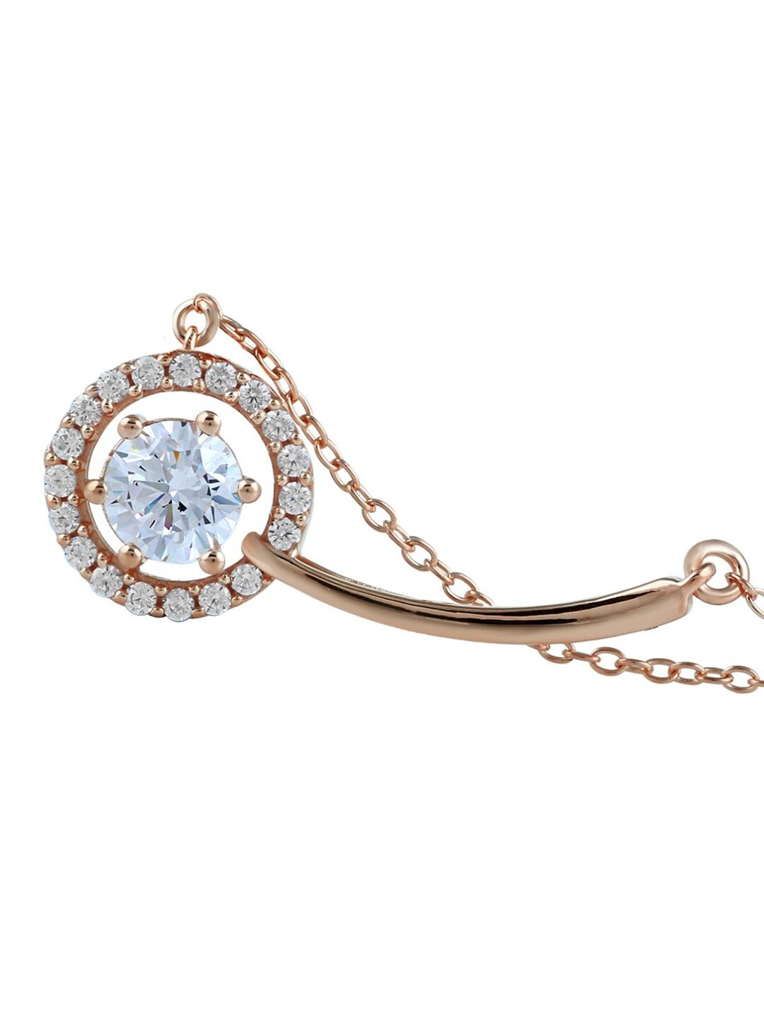 

LA SOULA Rose Gold-Plated White CZ Stone Studded Pendant With Chain