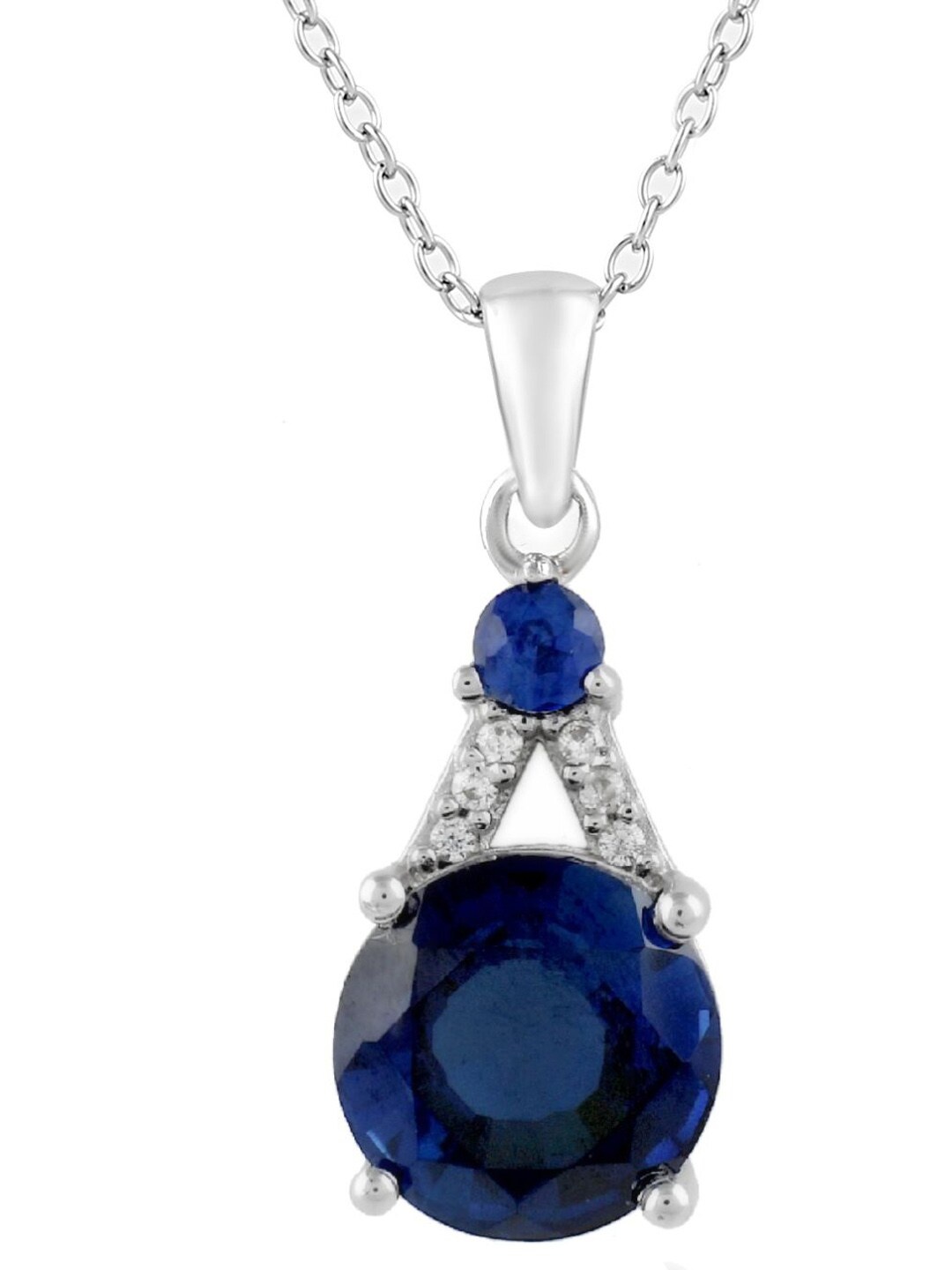 

LA SOULA Rhodium Plated Blue & White Stone Studded Silver Pendant With Chain