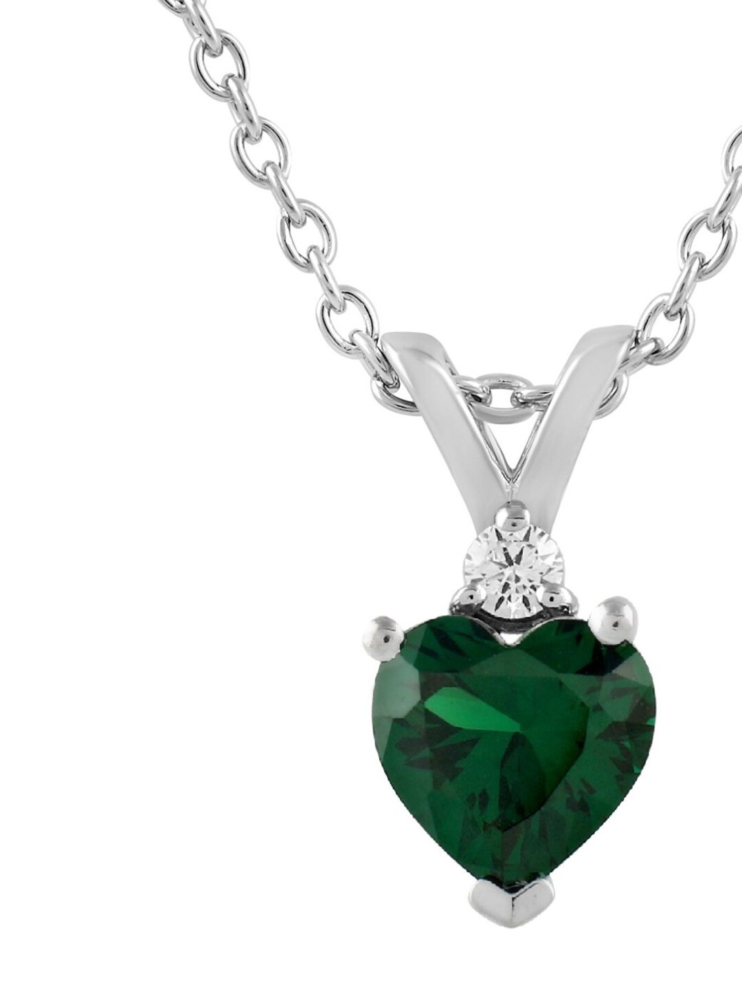 

LA SOULA 925 Sterling Silver Rhodium-Plated Green & White CZ-Studded Pendant With Chain