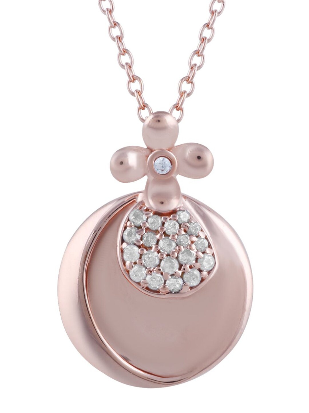 

LA SOULA 925 Sterling Silver Rose Gold-Plated White CZ-Studded Pendant With Chain
