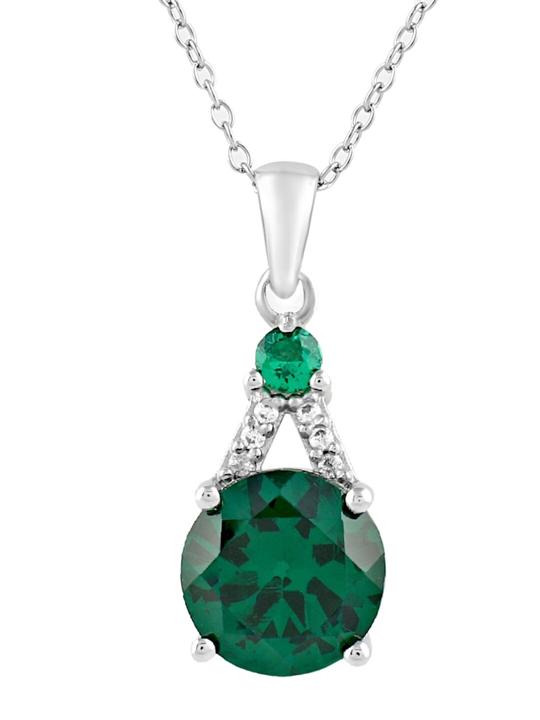 

LA SOULA Rhodium-Plated Green & White Stone Studded Pendant With Chain