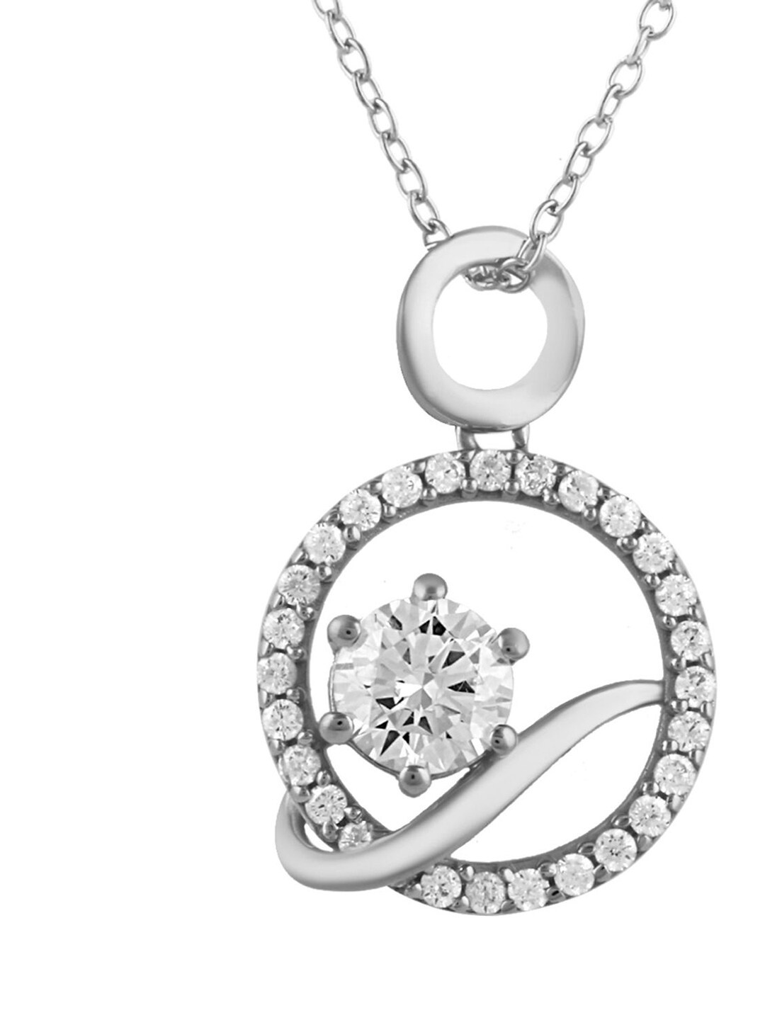 

LA SOULA 925 Sterling Silver Rhodium-Plated & White CZ-Studded Pendant With Chain