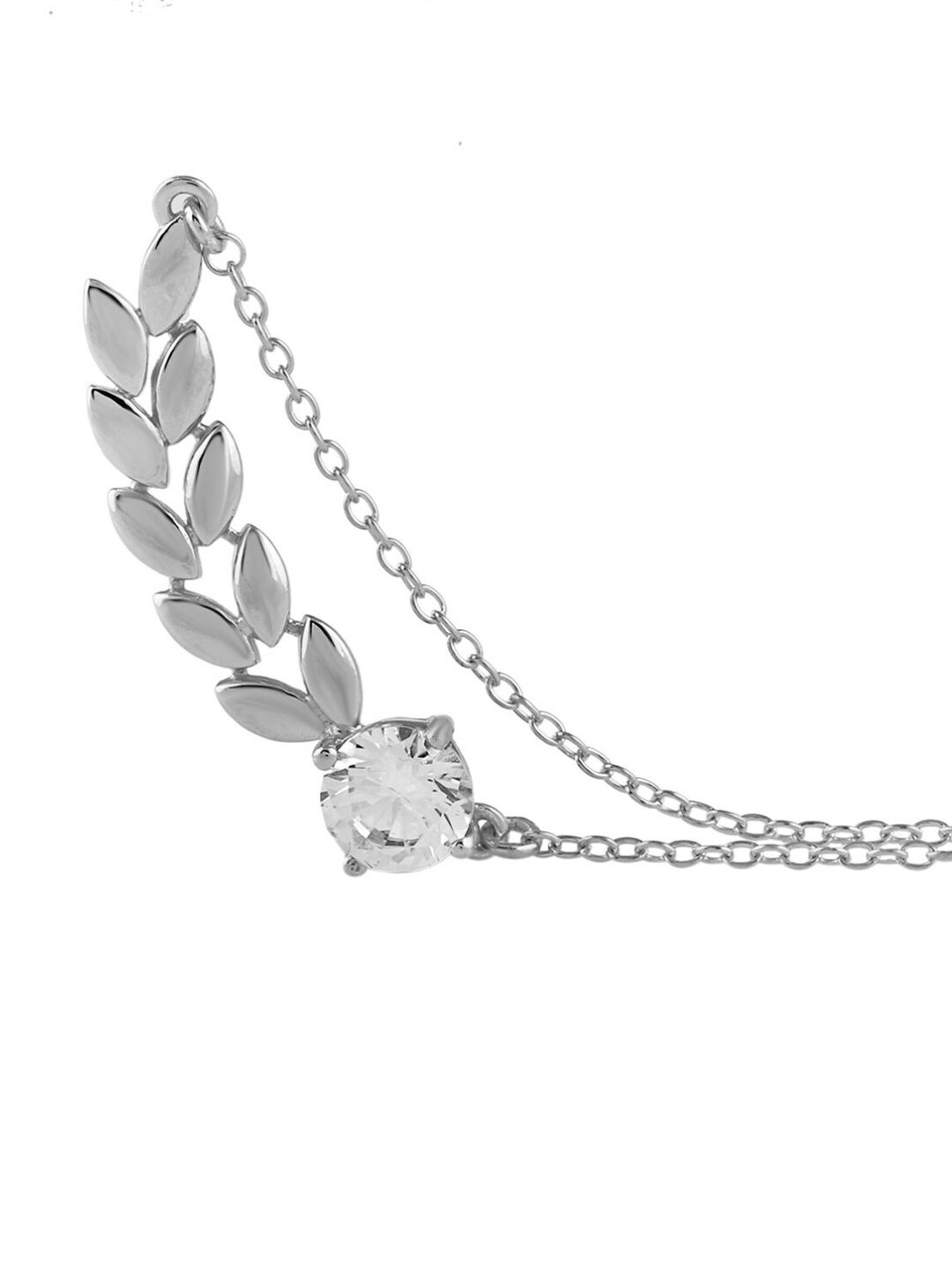 

LA SOULA Rhodium-Plated White CZ Studded Pendant With Chain