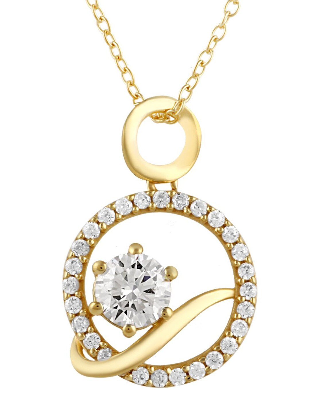 

LA SOULA 925 Sterling Silver Gold-Plated White CZ-Studded Pendant With Chain