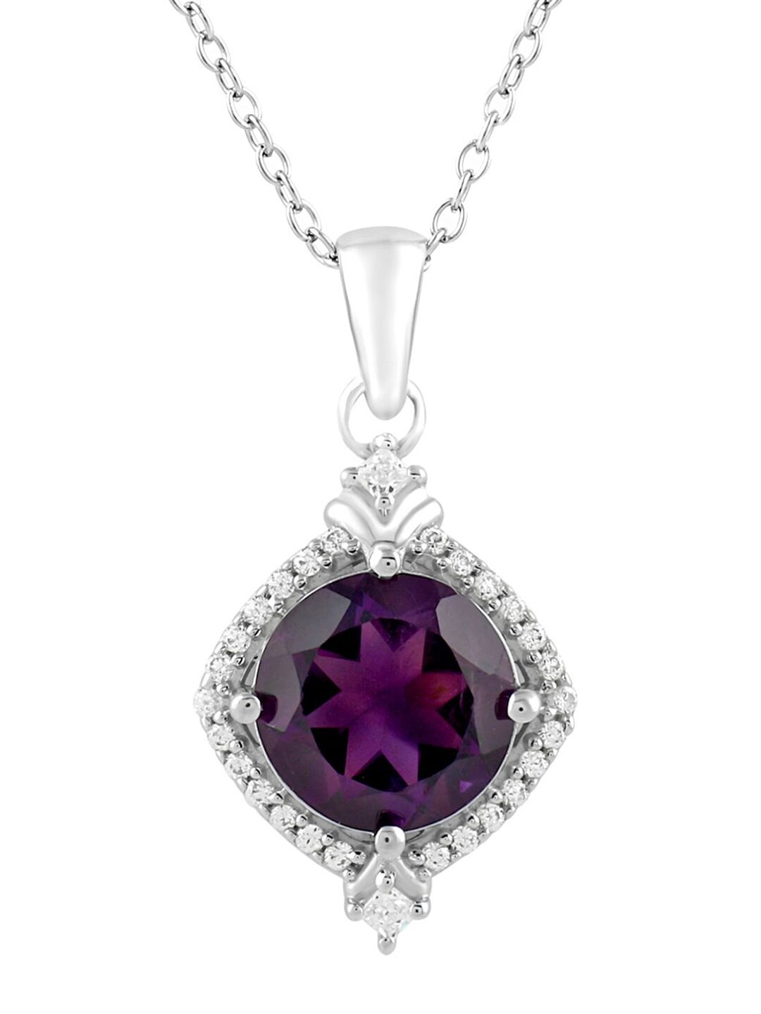 

LA SOULA Rhodium-Plated Purple & White Amethyst Gemstone Studded Pendant With Chain