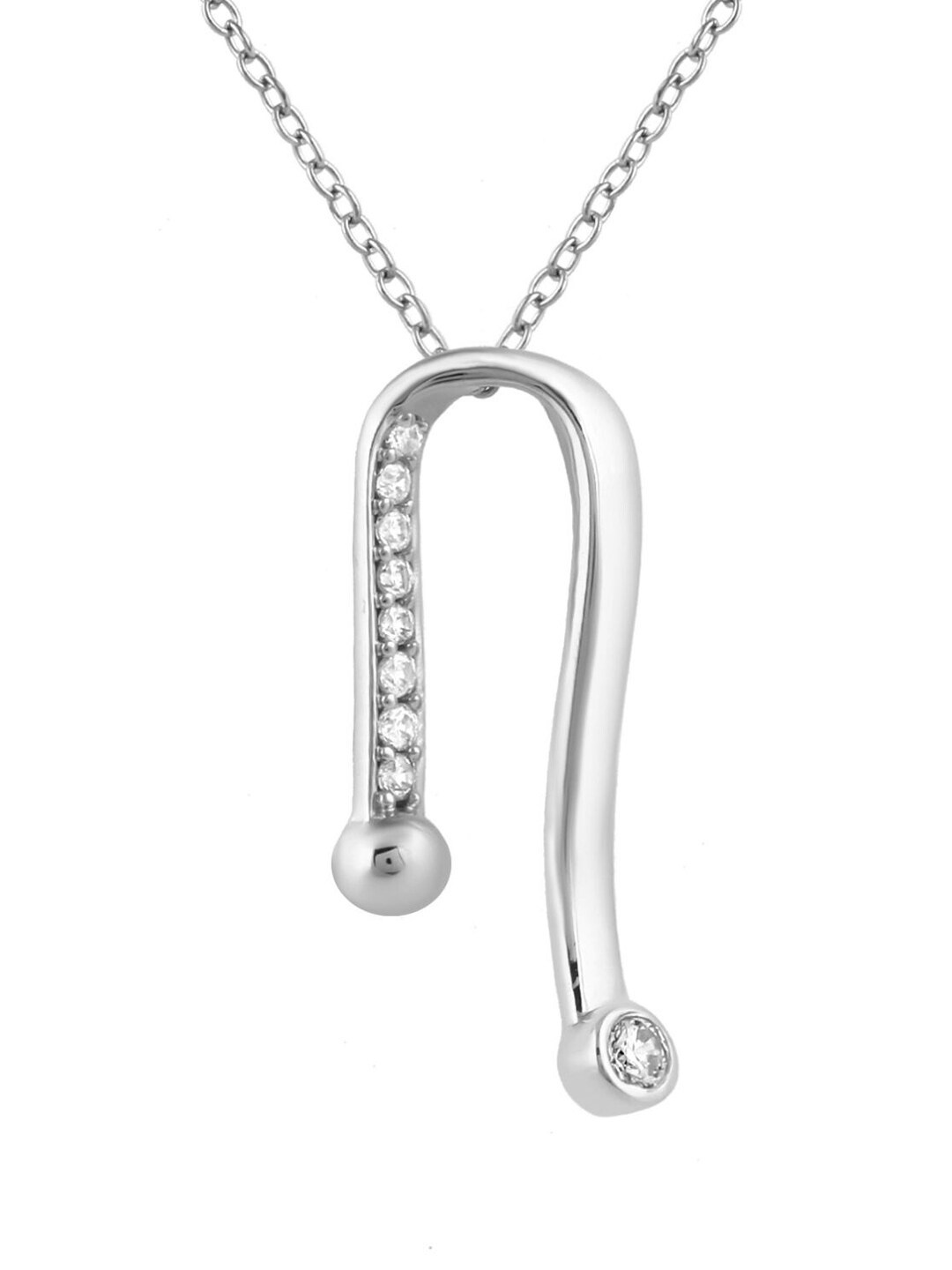 

LA SOULA 925 Sterling Silver Rhodium-Plated & White CZ Stone Studded Pendant With Chain