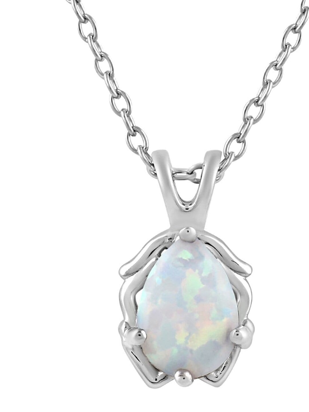 

LA SOULA 925 Sterling Silver Rhodium-Plated White CZ-Studded Pendant With Chain