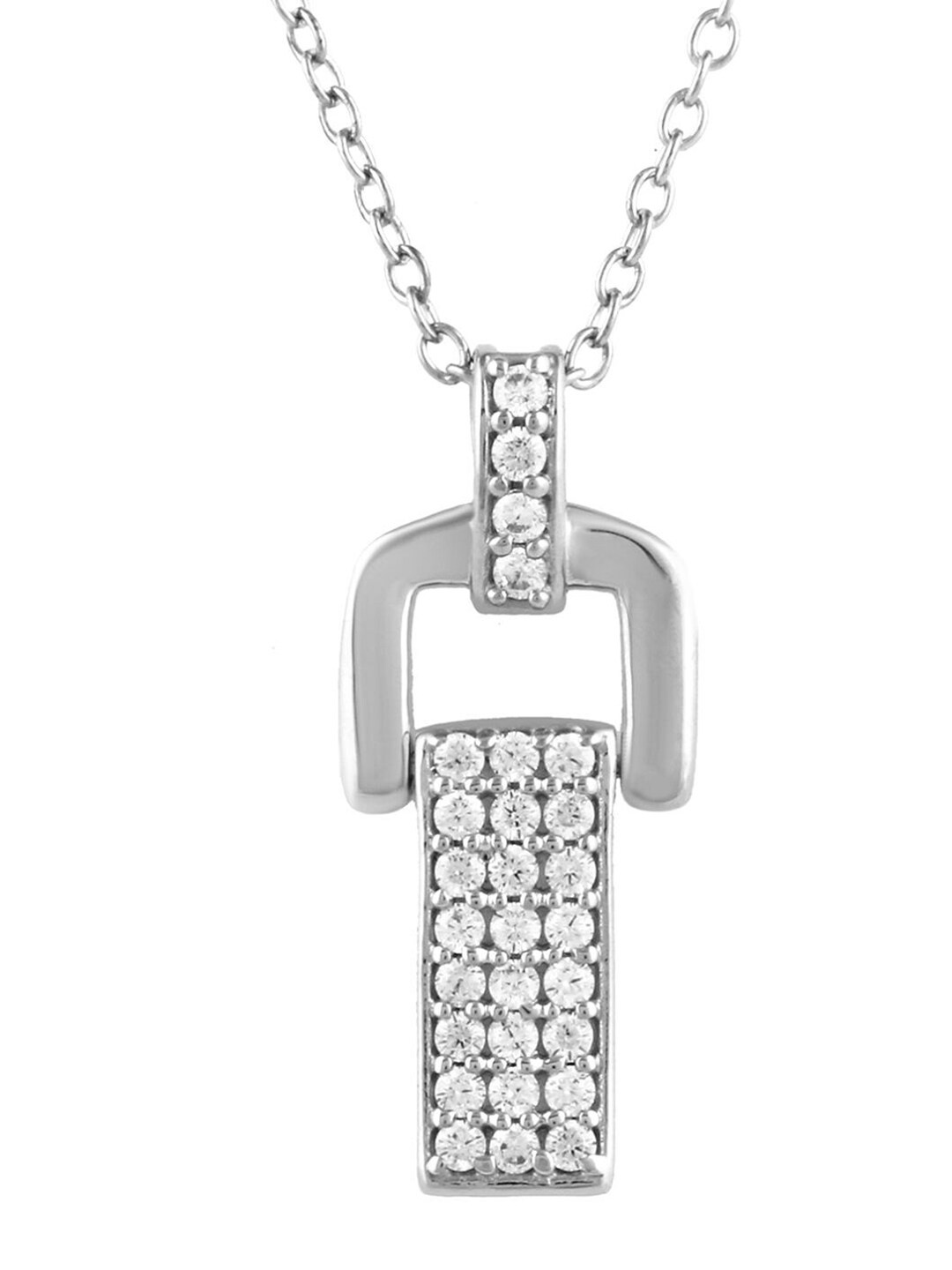 

LA SOULA 925 Sterling Silver Rhodium-Plated White CZ-Studded Pendant With Chain