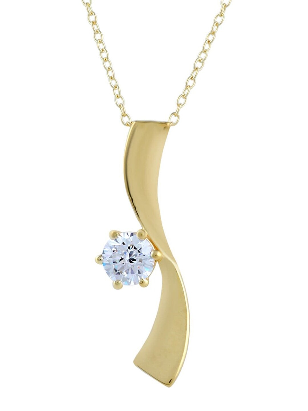 

LA SOULA Gold-Plated White CZ Stone Studded Pendant With Chain, Yellow