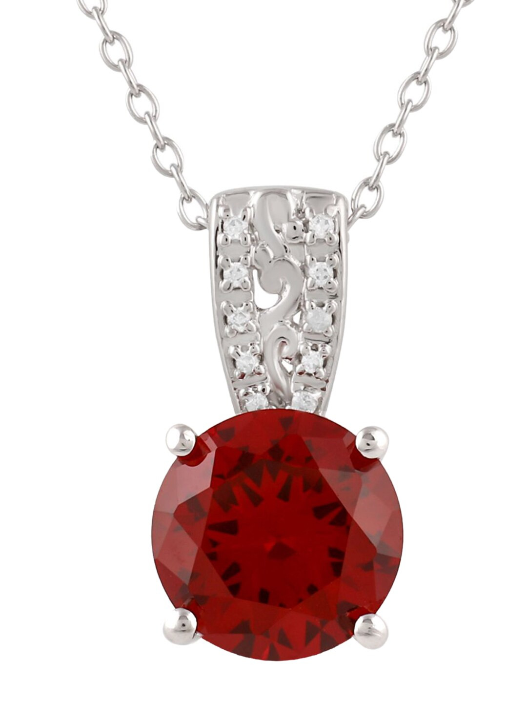 

LA SOULA Rhodium-Plated 925 Sterling Silver White & Red Stone Studded Pendant With Chain