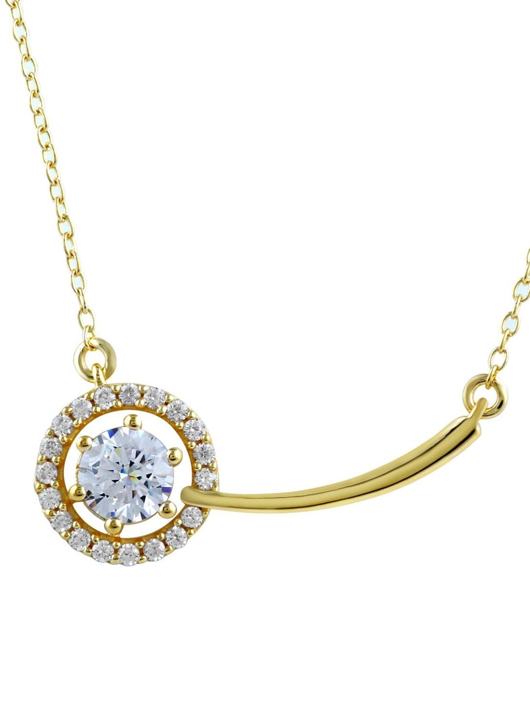 

LA SOULA 925 Sterling Silver Gold-Plated & White CZ-Studded Pendant With Chain