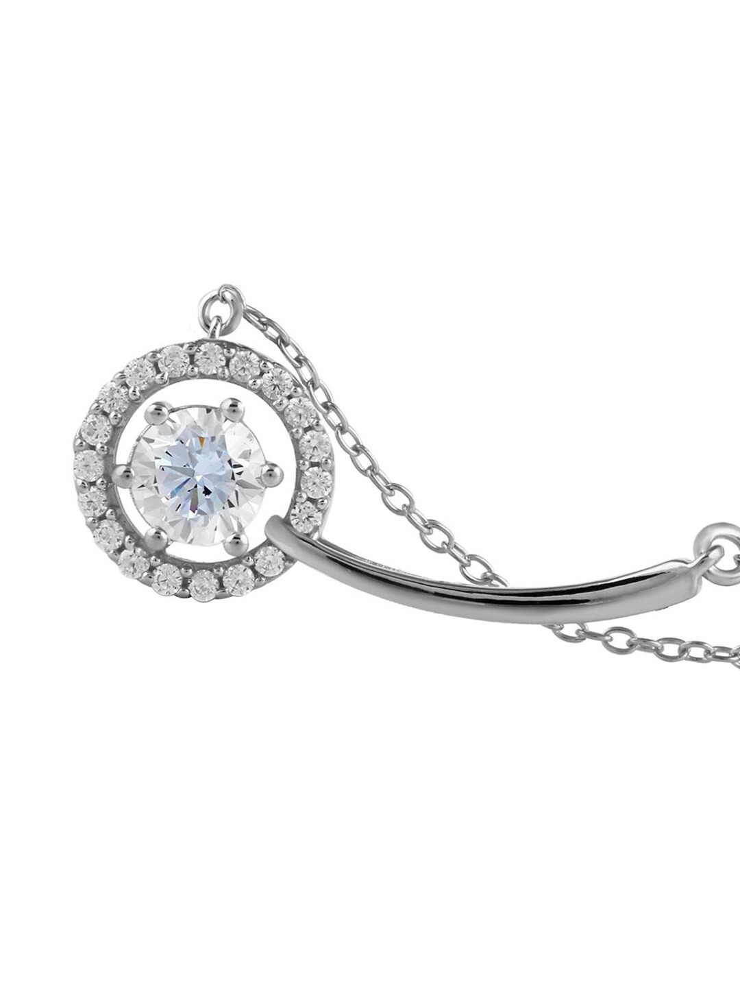 

LA SOULA Rhodium Plated White CZ Stone Studded Sterling Silver Pendant With Chain