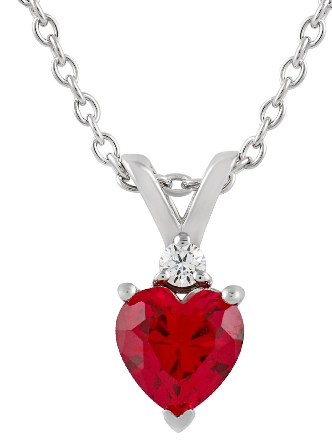 

LA SOULA 925 Sterling Silver Rhodium-Plated Silver-Toned & Red Pendant With Chain