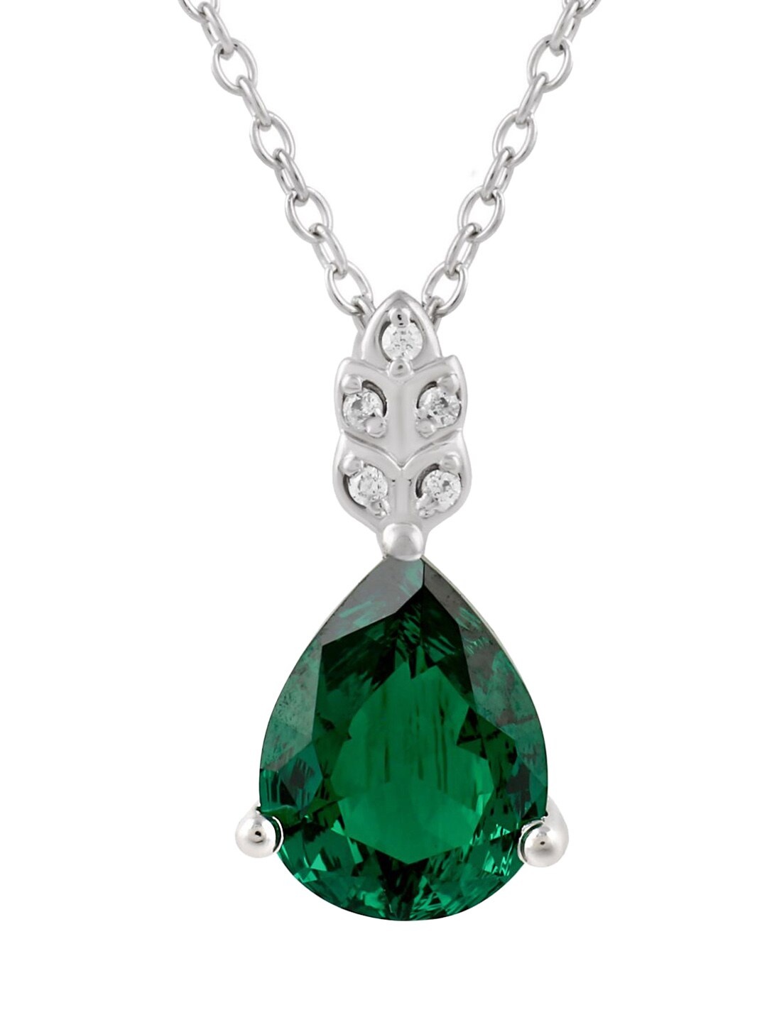 

LA SOULA Rhodium Plated Green & White Stone Studded Silver Pendant With Chain