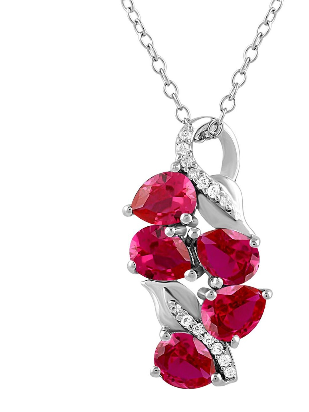 

LA SOULA Rhodium-Plated White & Red Stone Studded Pendant With Chain