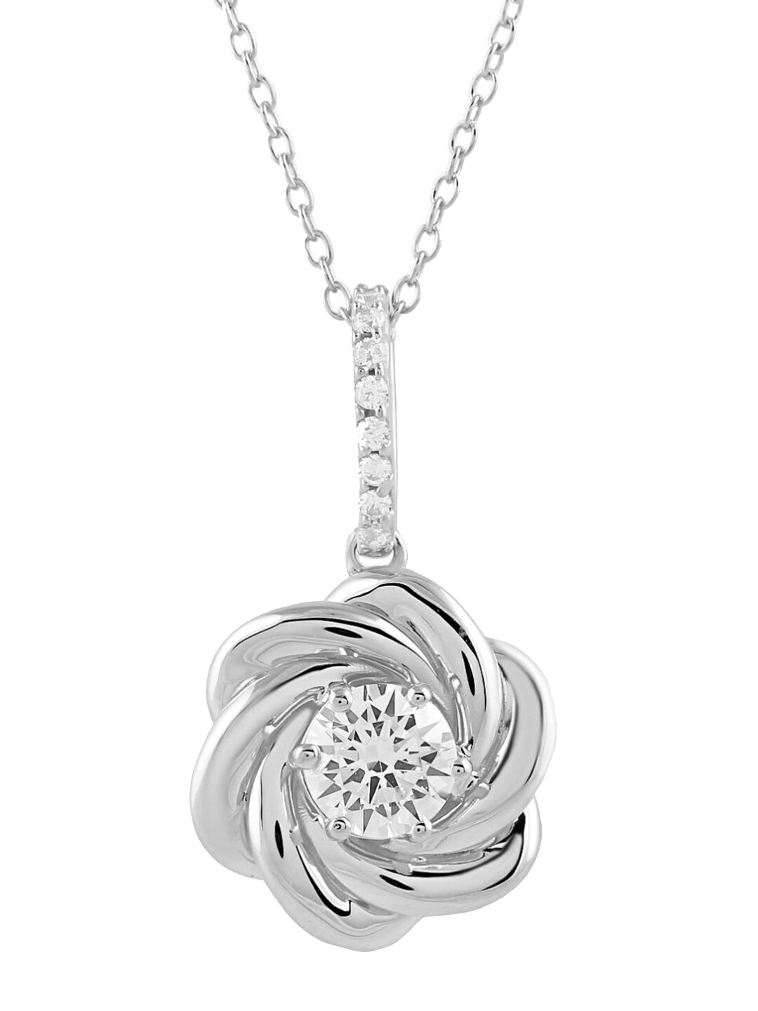 

LA SOULA 925 Sterling Silver Rhodium-Plated White CZ-Studded Pendant With Chain