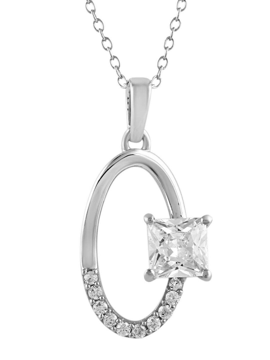 

LA SOULA Rhodium-Plated & White CZ Studded Pendant With Chain