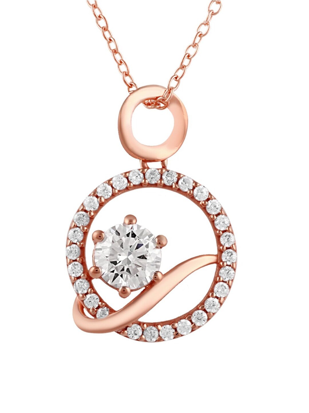 

LA SOULA Rose Gold-Plated White CZ-Studded Pendant With Chain