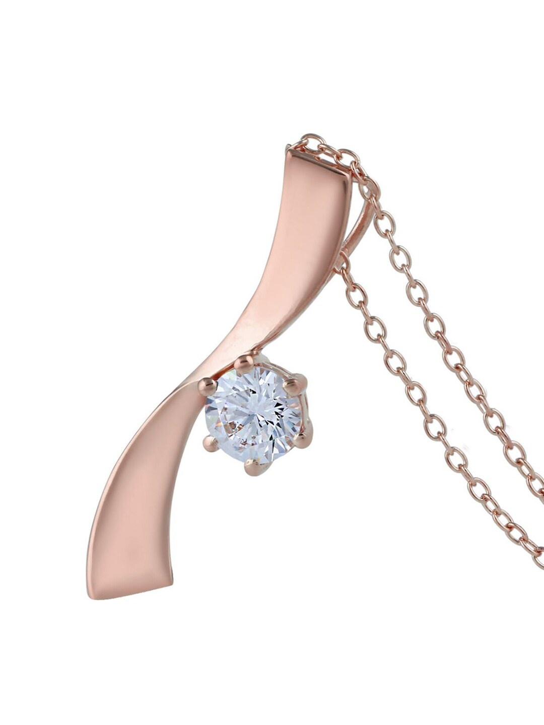 

LA SOULA Rose Gold-Plated White CZ Stone Studded Sterling Silver Pendant With Chain