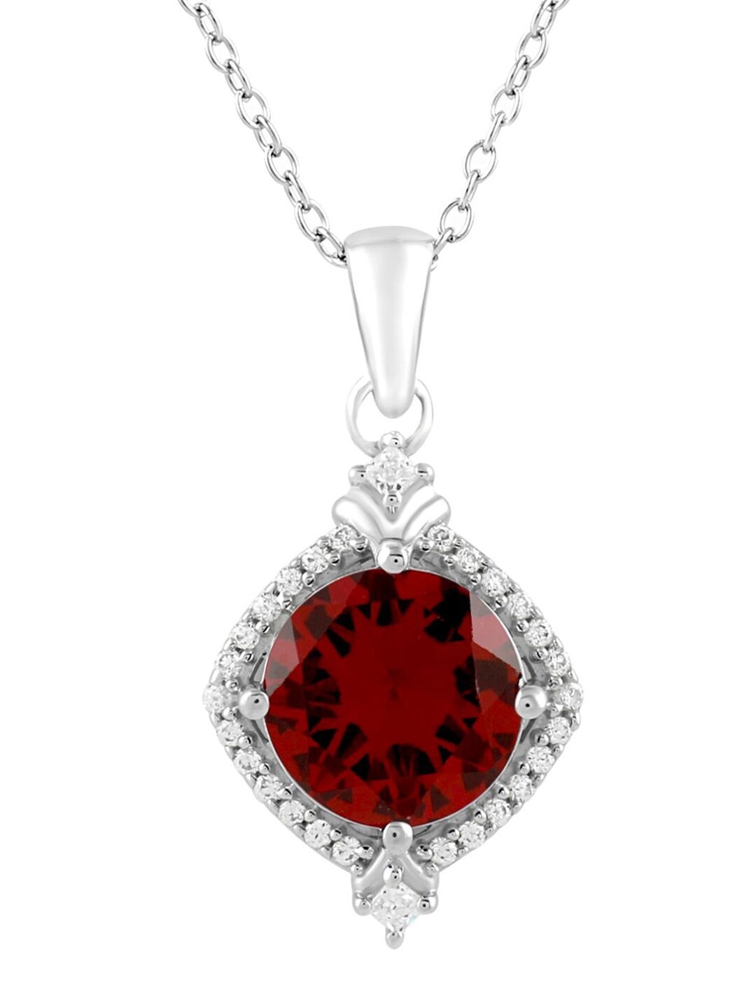 

LA SOULA Rhodium-Plated White & Red Stone-Studded Pendant With Chain