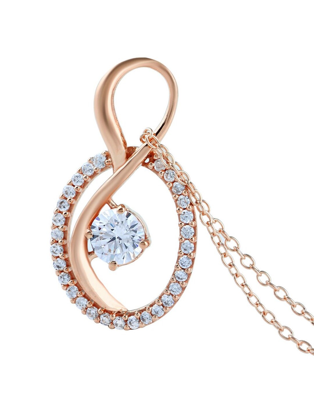 

LA SOULA 925 Sterling Silver Rose Gold-Plated & White CZ-Studded Pendant With Chain