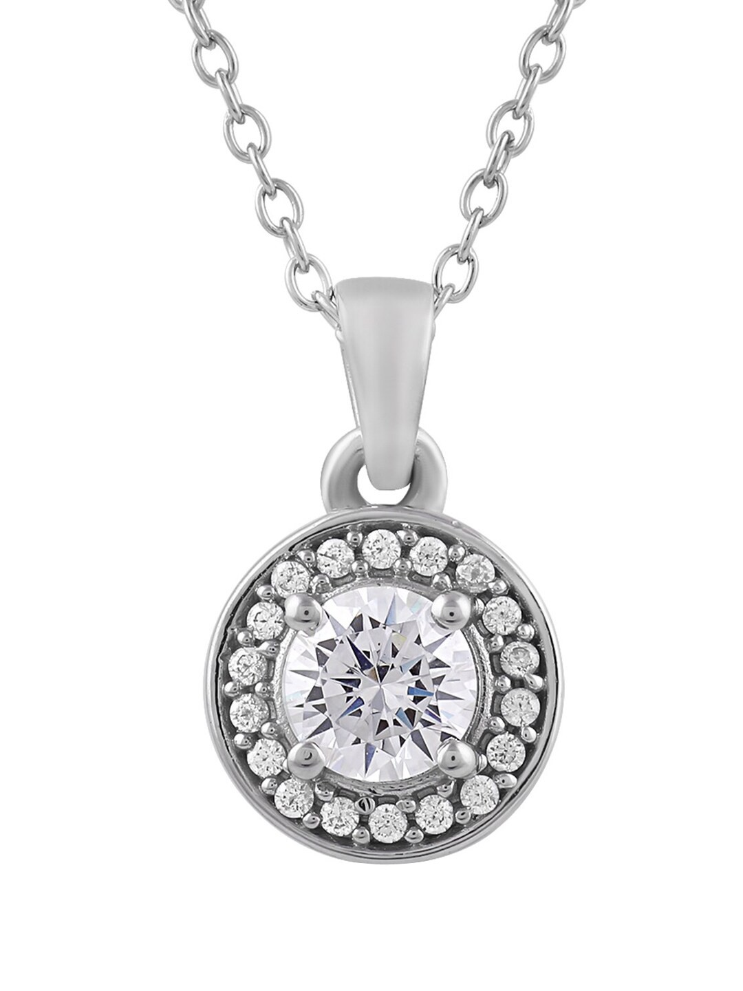 

LA SOULA Rhodium-Plated & White CZ Studded Pendant With Chain
