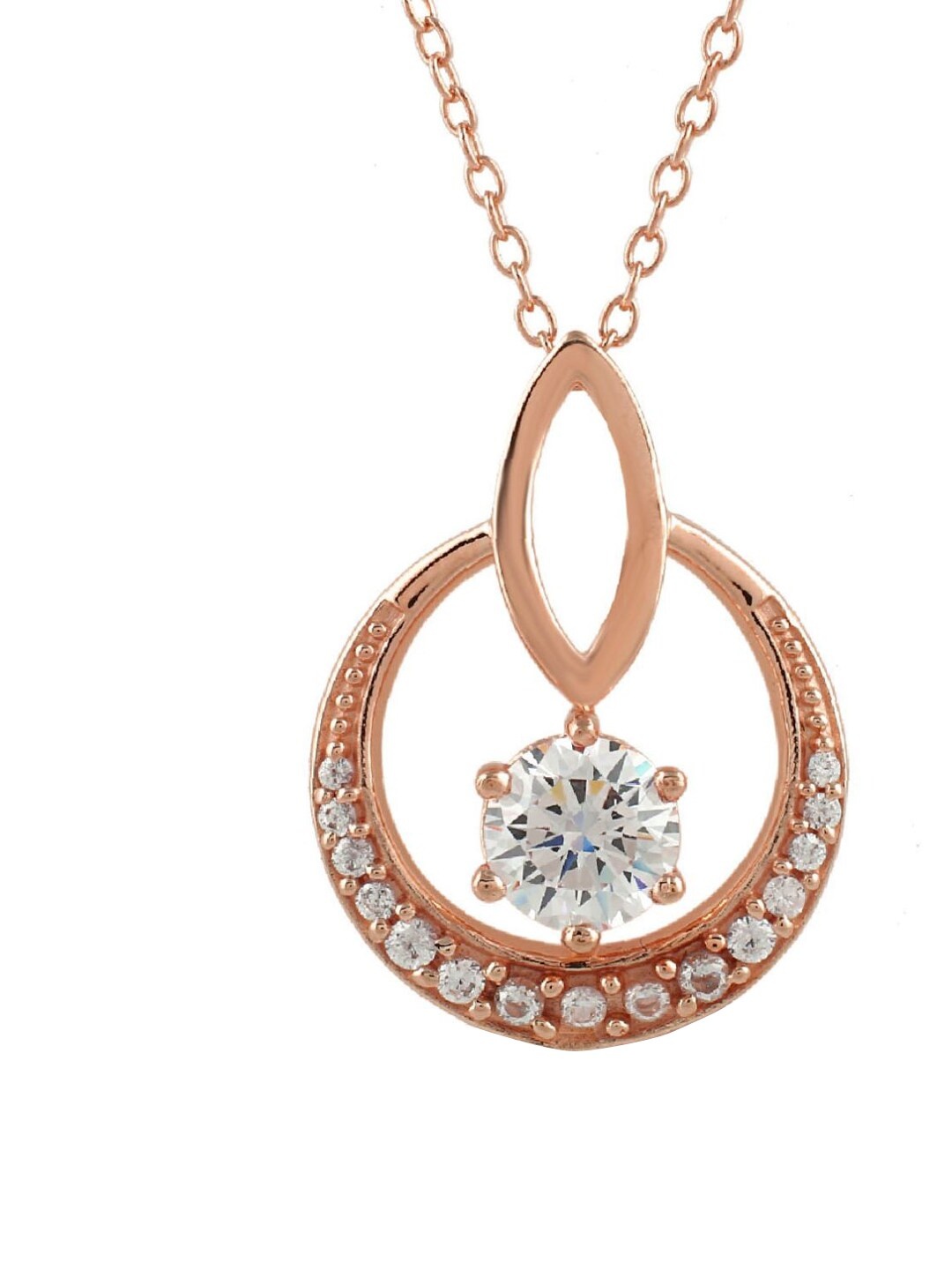 

LA SOULA Rose Gold-Plated White CZ- Stone Studded Pendant With Chain