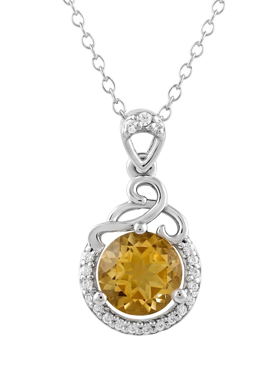 

LA SOULA Rhodium Plated White & Yellow Citrine Studded Silver Pendant With Chain