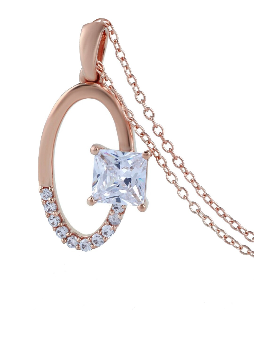 

LA SOULA Rose Gold-Plated White CZ- Stone Studded Pendant With Chain