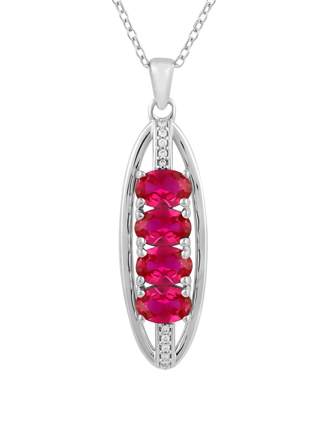 

LA SOULA Rhodium-Plated White & Pink Stone-Studded Pendant With Chain
