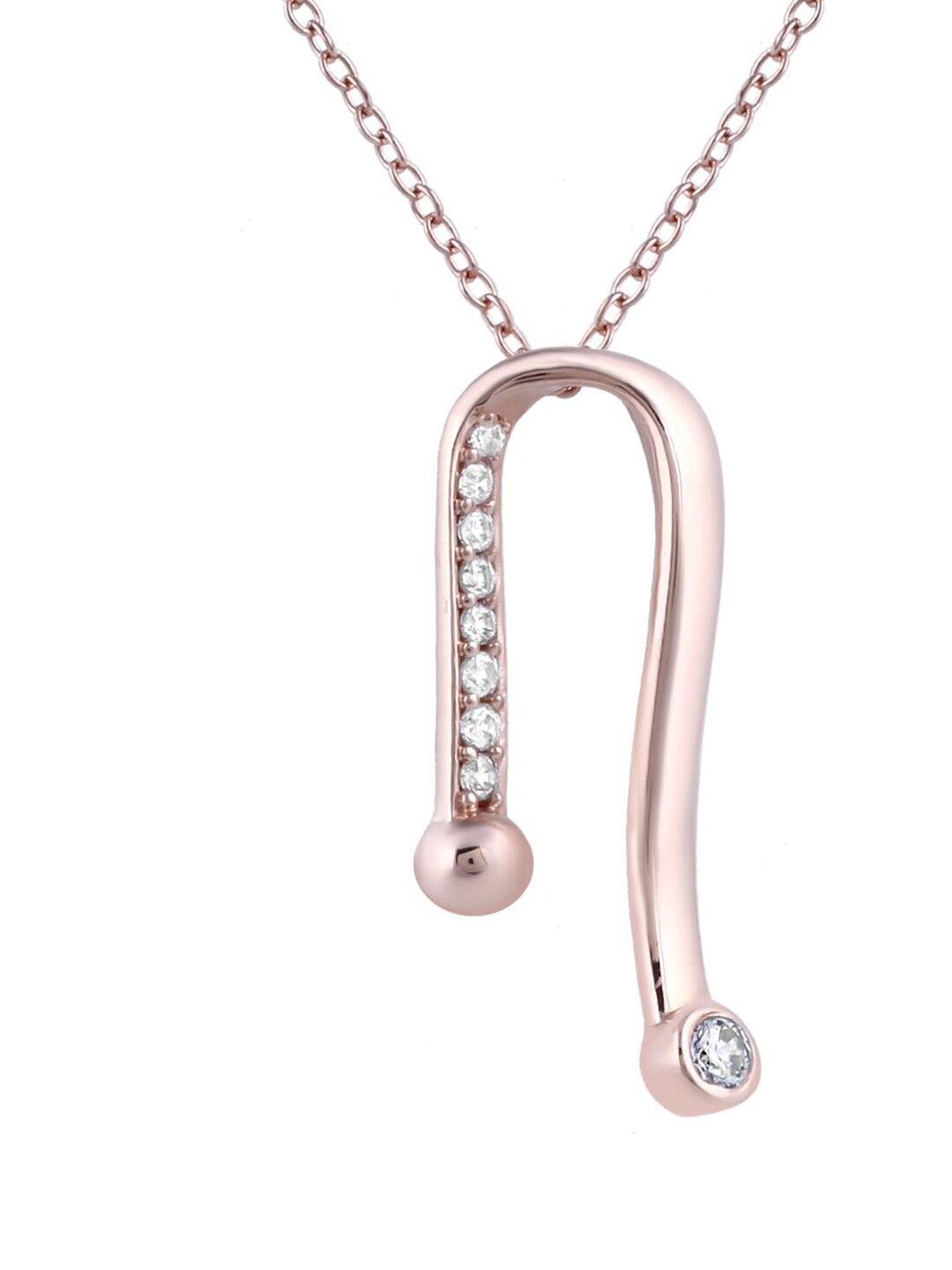 

LA SOULA Rose Gold-Plated White CZ Stone Studded Sterling Silver Pendant With Chain