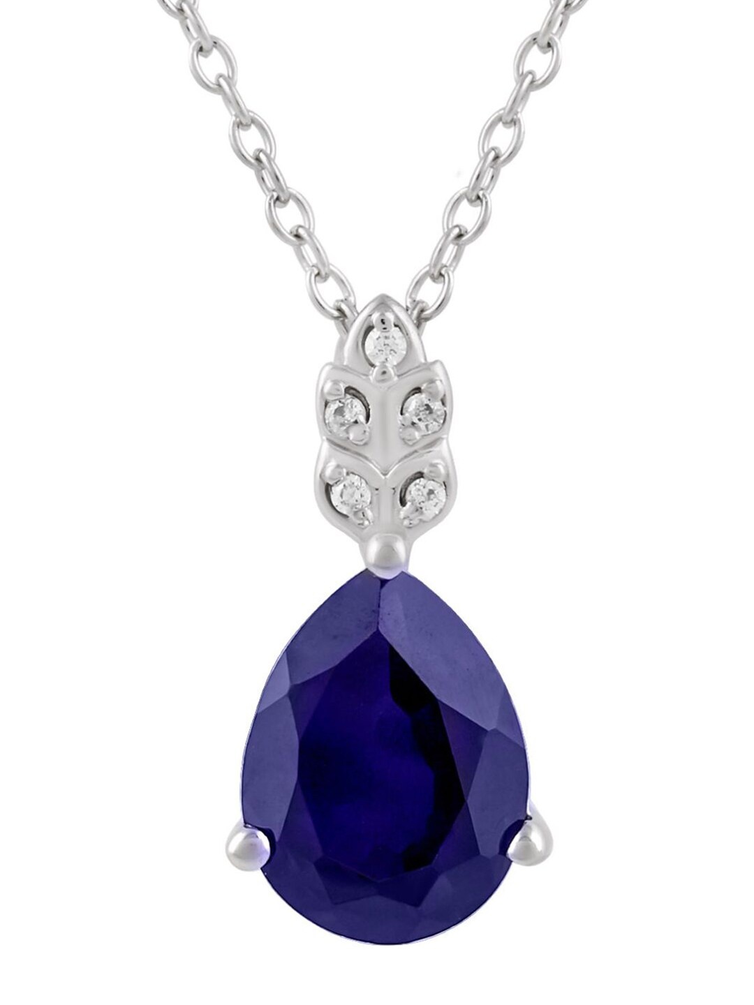

LA SOULA Rhodium Plated White & Blue Stone Studded Silver Pendant With Chain