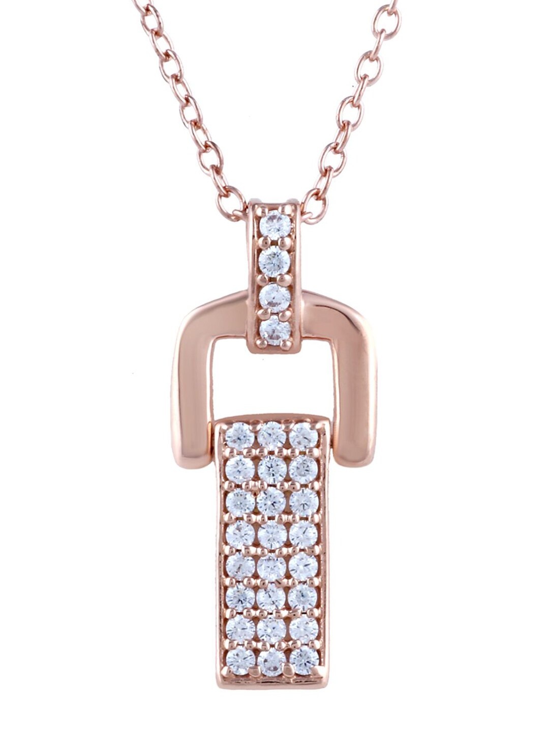

LA SOULA Rose Gold Plated White CZ Stone Studded Silver Pendant With Chain