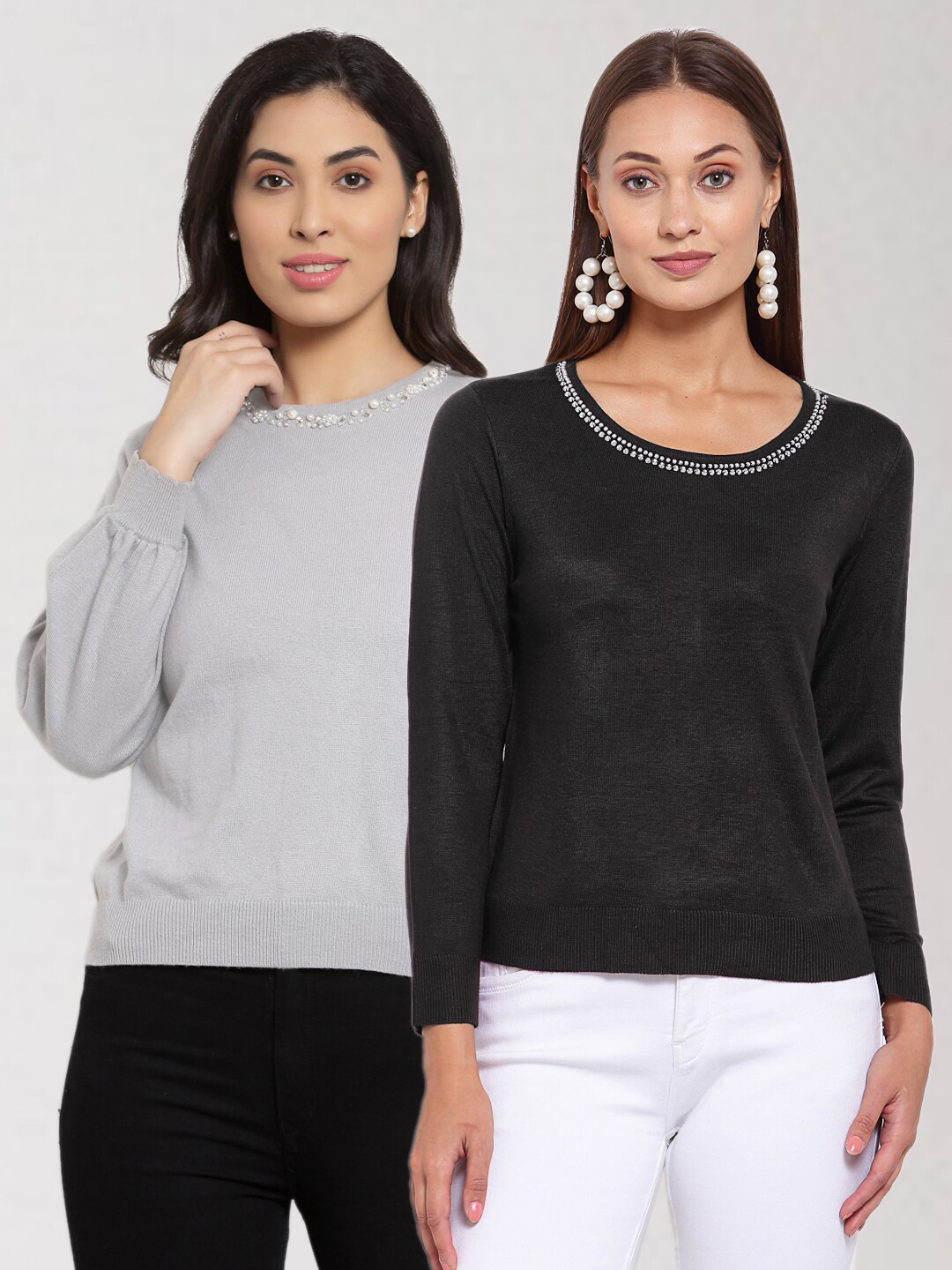 

KLOTTHE Women Pack Of 2 Solid Pullover Wool Sweater, Grey