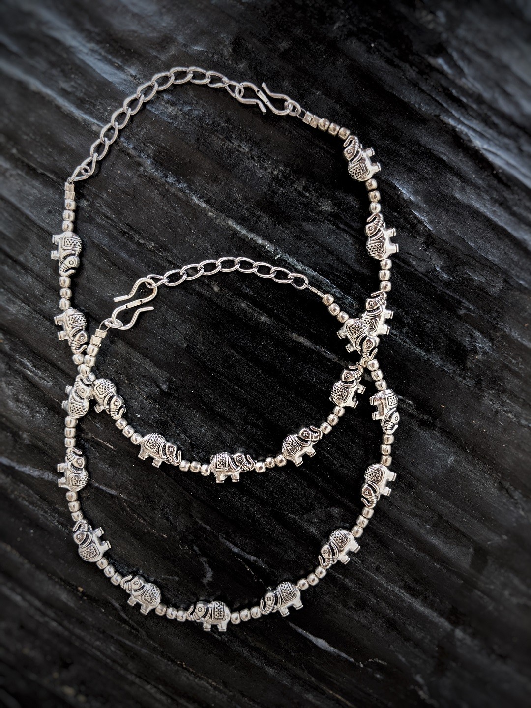 

Digital Dress Room Silver Toned German Silver Oxidised Anklets