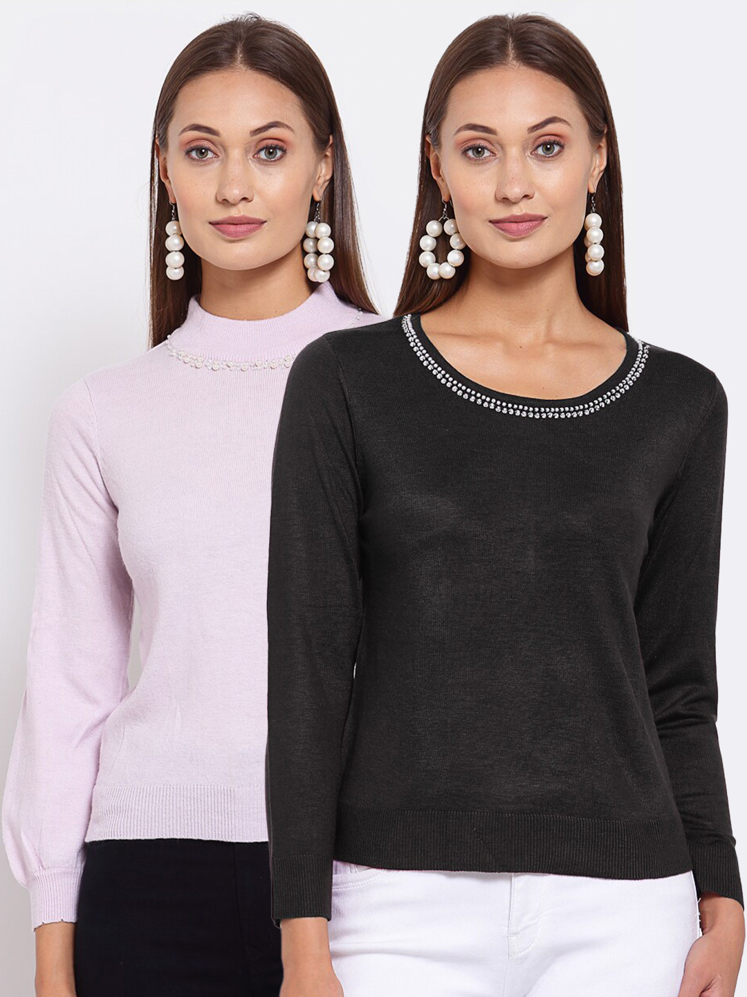 

KLOTTHE Women Pack Of 2 Pink & Black Wool Pullover