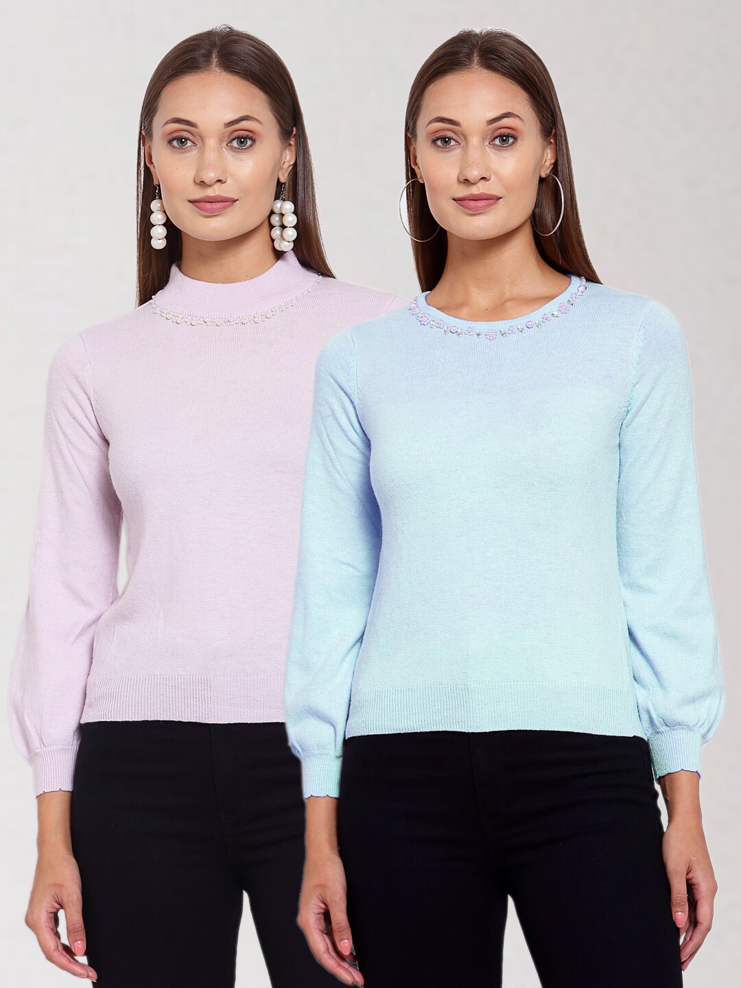 

KLOTTHE Women Pack Of 2 Solid Pullover Wool Sweater, Pink