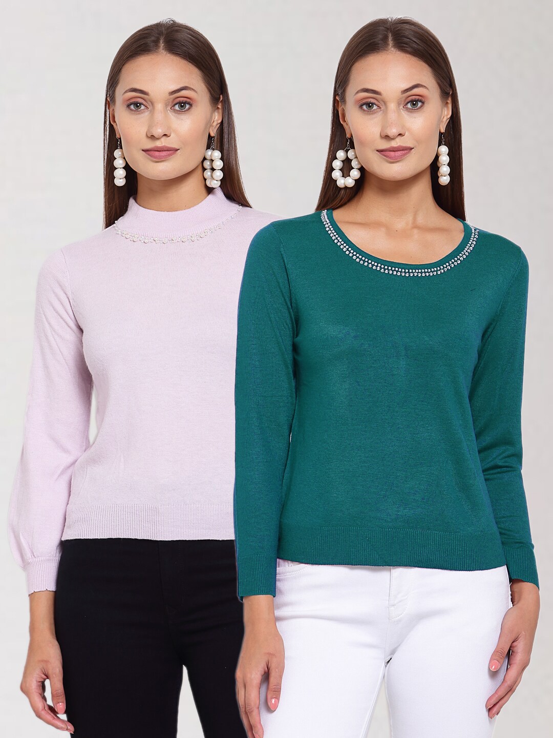 

KLOTTHE Women Pack of 2 Woolen Pullover, Pink