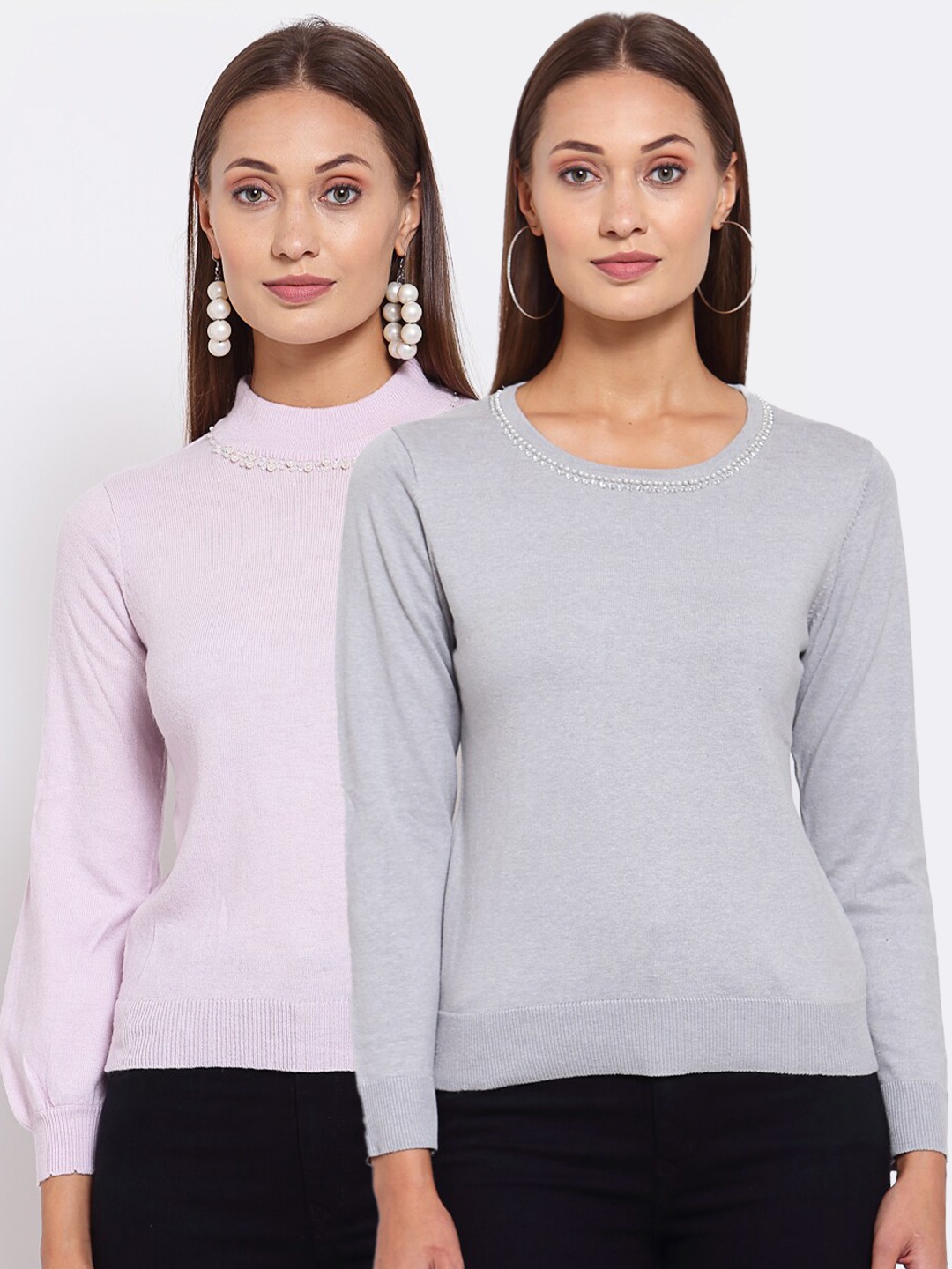 

KLOTTHE Women Pack Of 2 Pink & Grey Wool Pullover