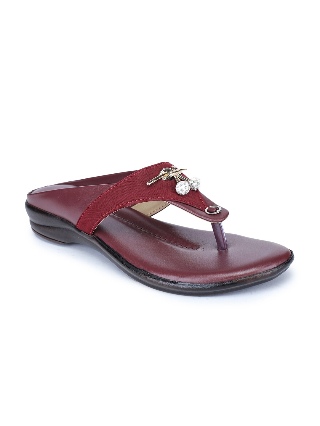 

SAPATOS Women Maroon Embellished Open Toe Sandals