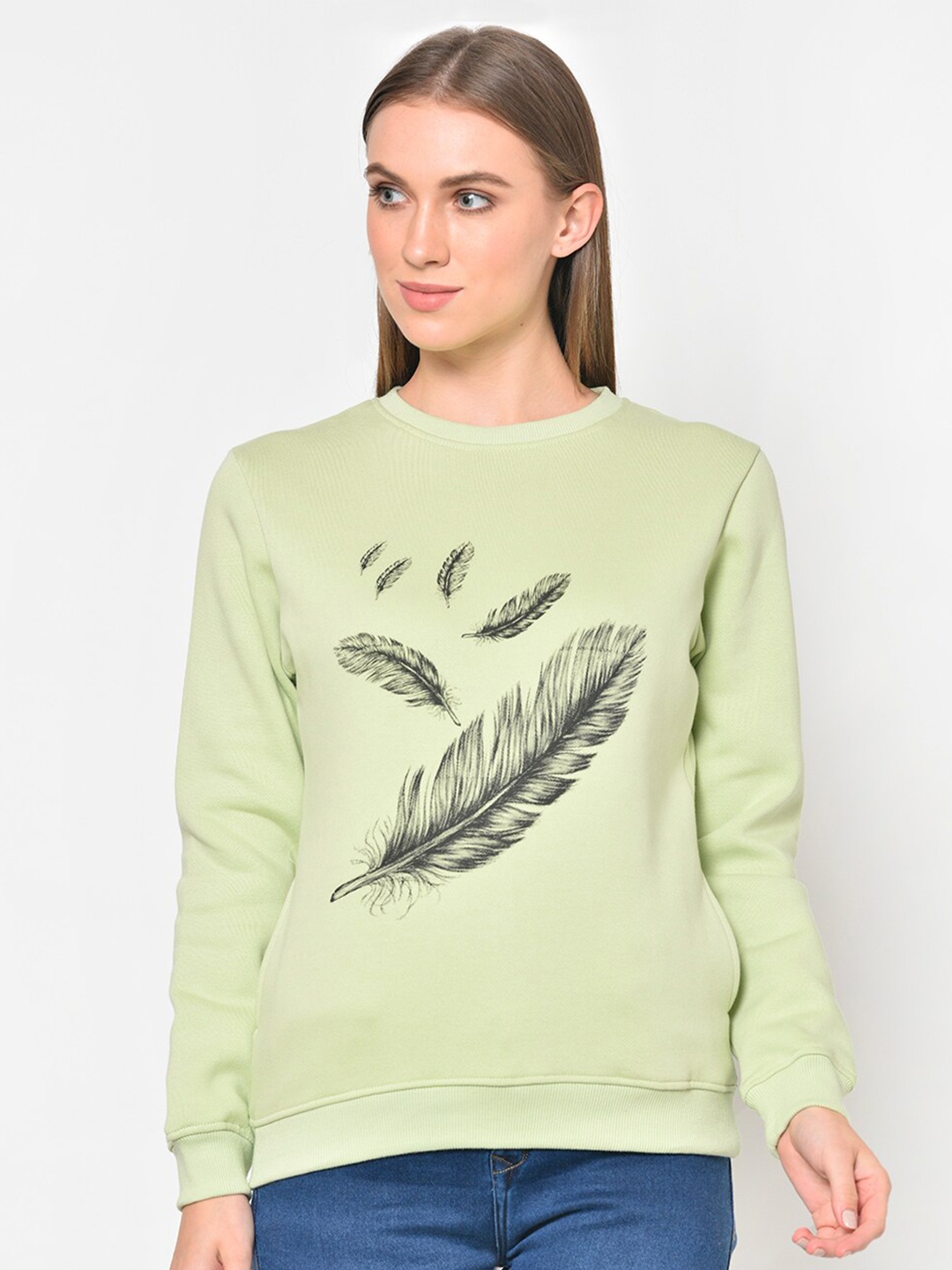 

Hapuka Women Green Printed Fleece Sweatshirt